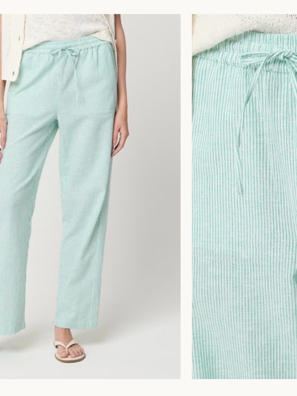 Linen-blend slim wide-leg drawstring pant